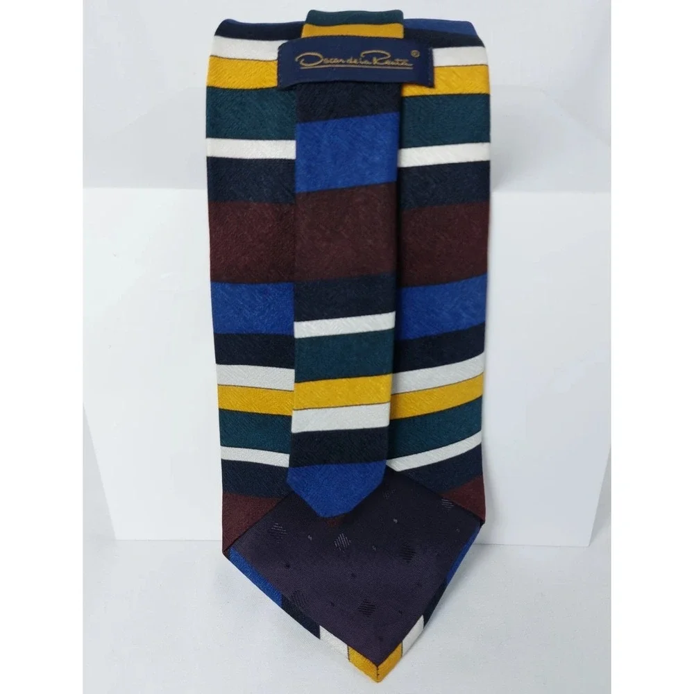 Vintage 80s Oscar de la‎ Renta Silk Necktie Bold Stripe Tie 4